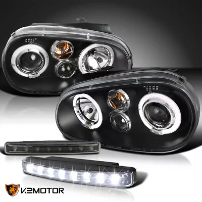 Black Fits 1999-2005 VW Golf MK4 Halo Projector Headlights+8-LED Bumper Fog Lamp • $136.38