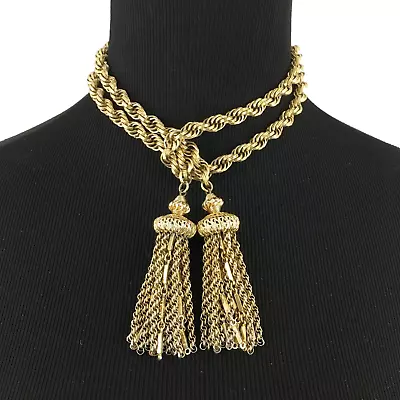 MONET Damita Gold-tone Lariat Necklace - BOOK PC 60s Chunky 2-tassel Rope Chain • $115