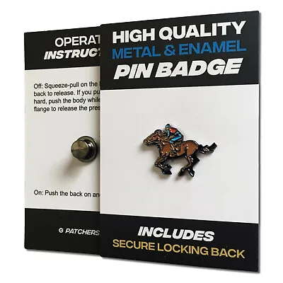 Horse & Jockey High Quality Metal & Enamel Pin Badge With Secure Locking Back • £4.75