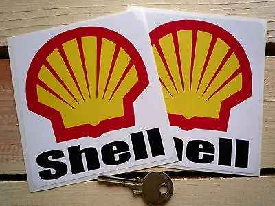 SHELL Text & Modern Logo Race Car STICKERS 4  Pair F1 Rally Grand Prix Formula 1 • £4.99