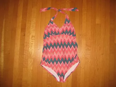 Beach Bump By Motherhood Maternity Chevron 1-pc Halter Swimsuit Size Medium • $14