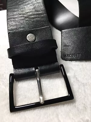 New LACOSTE Logo Buckle Black Genuine Leather Belt Size 32 • $59.99