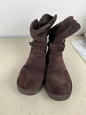 Ugg Boots Women 7 Brown Cambridge Knit Suede Sweater Cuff Ankle Buckle • $39.95