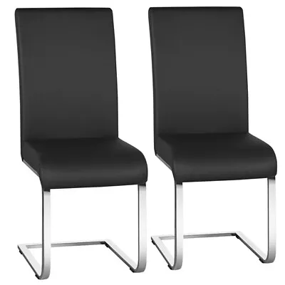 Dining Chairs 2pcs PU Leather High Back Metal Padded Soft Seat For Kitchen Cafe • £49