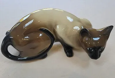 Vintage Large Trentham Hollow Ceramic Siamese Cat Crouched Figure 14 Inches Long • $49.72