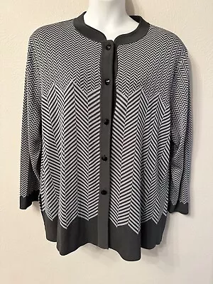 Exclusively Misook Woman Size 3X Button Front Herringbone Grey Cardigan Great! • $20