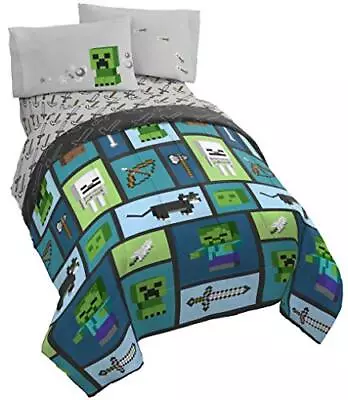 Minecraft Chibi College 4 Piece Twin Bed Set - Includes Reversible Comforter & • $86.99