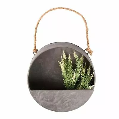 Hanging Zinc Silver Round Wall Planter Balcony Fence 20cm Diameter • £14.50