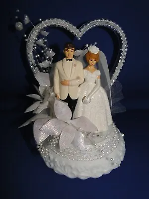 New Vintage Elegant Wedding Cake Topper Bride & Groom With Glass Look Heart #109 • $35