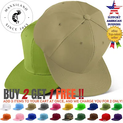 Men Snapback Hat Classic Trucker Style Flat Brim Baseball Cap Solid Plain Hats • $4.64