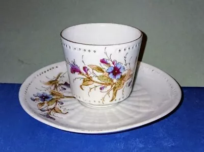 Vintage White Porcelain Blue/Purple Flowers Gold Trimmed Tea Cup And Saucer • $5.99