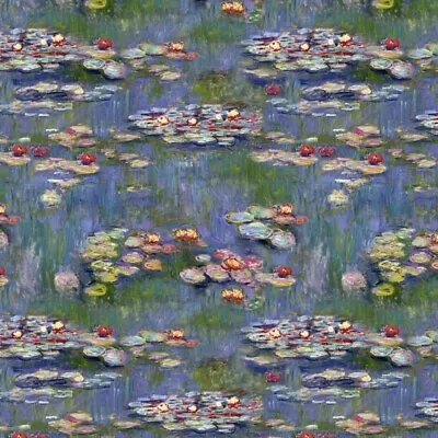 100% Cotton Digital Fabric Water Lilies Painting Pond Floral 140cm Wide • £4.25