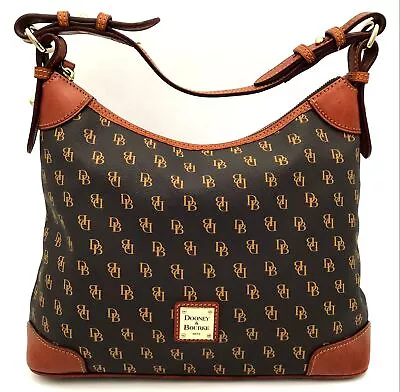 Dooney & Bourke Grey Signature Print Shoulder Bag With Brown Leather Trim (+COA) • $37