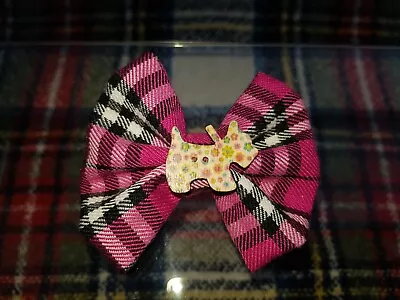 NEW UNIQUE CHILDRENS  2.5 Inch PINK TARTAN COTTON FABRIC BOW HAIR CLIP  • £3.55