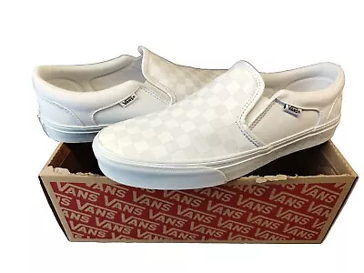 Vans Mens UK 9 White Checkerboard Slip On Shoes Never Worn Brand New In Box. • £44.99