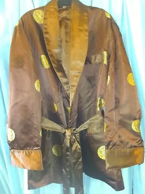 Vtg Chinese Silk 1940s 50s MEDALLION Asian Satin Playboy Smoking Jacket Robe XL • $80.21