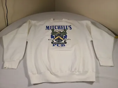 Vintage MITCHELLS PUB Sweater Mens Large White DEVON ENGLAND Beer 1991 USA Made • $11.86