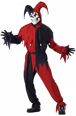 Adult Men Evil Jester Scary Skull Halloween Costume (Red/Black) • $30.35