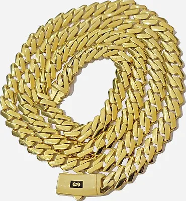 10k Gold Chain Monaco Cuban Link Necklace 7.5mm 18-24 Inch Box Lock Real 10 KT • $1151.40