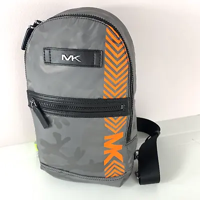 Michael Kors Kent Sling Backpack Bag Cameo Gray Orange Nylon Zip B2M • $99.98