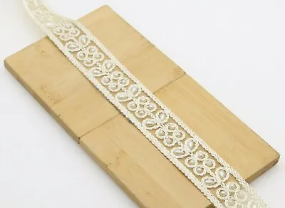 £4.46 • Buy White, Off White Pearl Lace  Embroidery Chiffon Vintage  Ribbon  Trim 1 Inch 1 M