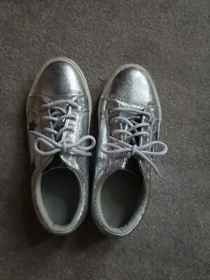 John Lewis Metallic Silver Sparkle Stars Trainers Flat Pumps 5 38 • £2.99