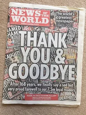 £3 • Buy News Of The World Last Newspaper Final Edition No 8674 July 10th 2011