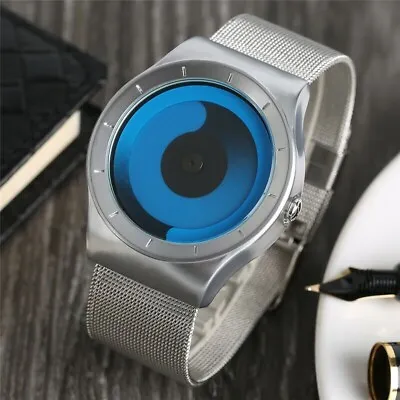 PAIDU Mens Watch Silver Band Blue Face Color Turntable Unique Novelty • $13.95