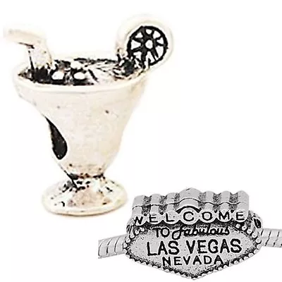 Set  2 Welcome To Las Vegas &Martini Glass Charm For Snake Chain Charm Bracelets • $9.50