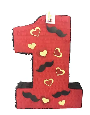 Large Number One Pinata Red Color With Mustache And Hearts Decorations • $39.99