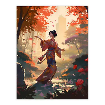 Geisha Performing Traditional Dance Warm Painting Wall Art Poster Print Picture • £16.49