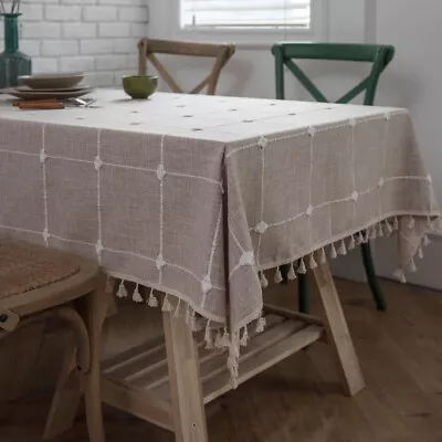 Rectangle Check Grid Tablecloth Tassel Table Cloth Cover Kitchen Dining Home • $41.44