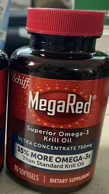$28 • Buy SALE!! **TWO Bottles** 80ct MegaRed 750mg Exp 7/2023 Superior Omega 3 Krill Oil