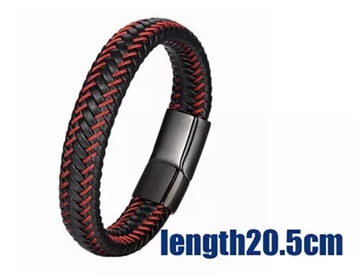 Black/RED  Bracelet Men's Braided Leather Bangle Stainless Steel Cuff Wristband • $6.99