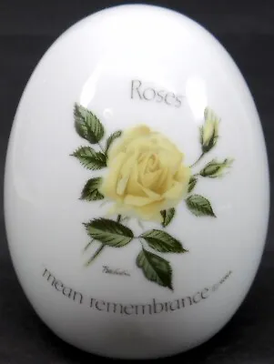 Vtg Porcelain Egg Yellow Roses Mean Remembrance Sympathy 1975 Floral Sentiments • $9.99