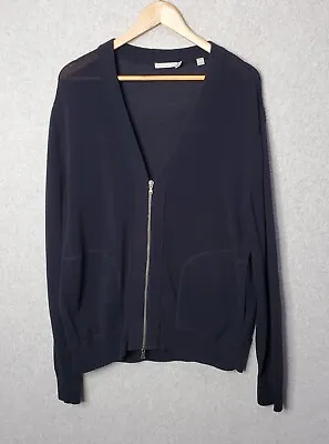 Vince Cardigan Sweater Jacket Med Ribbed Front Pockets Full Zip Navy Blue Cotton • $39.98
