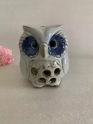 Vintage Ceramic Owl Tea Light Holder Light Blue Big Eyes Candle Home Decor • $14.95