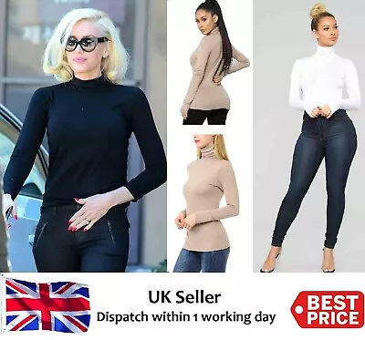 £6.99 • Buy Womens Ladies  Polo Neck Turtle Roll High Neck Jumper Plain Party Tops Size 8-24
