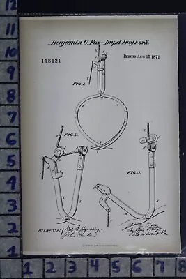 1871 Fox Pricetown Pa Hay Elevator Fork Farm Machine Tool Patent Litho 118121 • $85.57