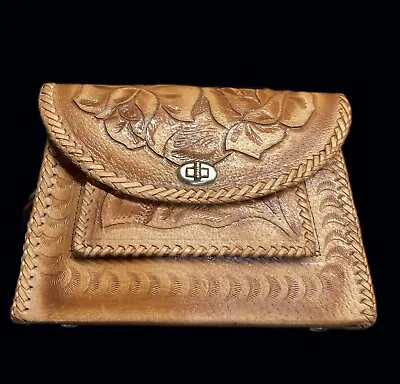 Vintage Handmade Hand Tooled Tanned Leather Mexican Shoulder Strap Handbag Purse • $37.99