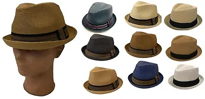 100% Paper Straw DERVY FEDORA  TRILBY GANGSTER FEDORA BUCKET HAT MEN WOMEN CAP • $17.99