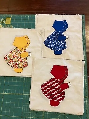 Vintage Sun Bonnet Sue Quilt Blocks Hand Appliqued And Embroidered Set Of 30 • $85