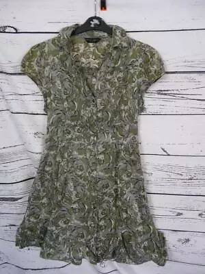 Ladies Dorothy Perkins Green Pattern Button Down Short Dress Size 14 • £2.99