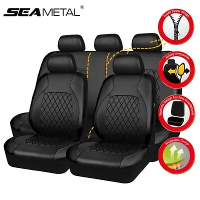 $40.59 • Buy Black Leatherette Car Seat Covers Front Rear Full Set Synthetic Leather Auto