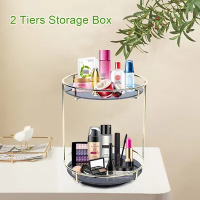$27 • Buy 360° Rotating Cosmetic Double-Layer Storage Box Makeup Organizer Gold + Black