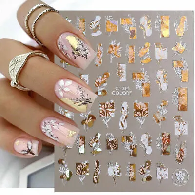 $1.10 • Buy 3D Nail Art Sticker Black Gold Flower Abtract Self-Adhesive Decal Art Decoration