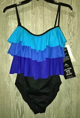 MIRACLESUIT Magicsuit 3 Tiered Ruffle Blue Tummy Control 1pc Swim Suit Womens 8 • $104.92