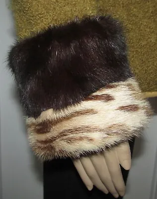  Very Elegant Real Dark Brown Mink  Fur Cuffs Dyed Leopard Style 14 1/2 X5  • $119.95