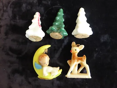 5 Vintage Gurley Xmas Candles 3 Trees 1 Deer 1 Angel On Moon • $22