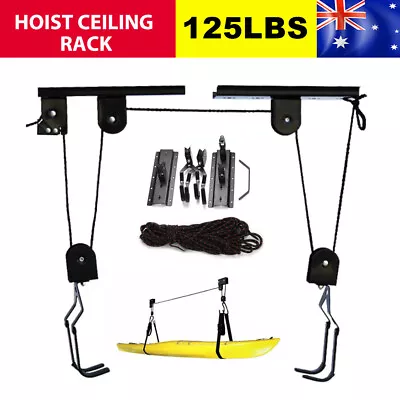 Kayak Hoist Bike Ladder Lift Pulley System Garage Ceiling Storage Rack Rope Tool • $48.85